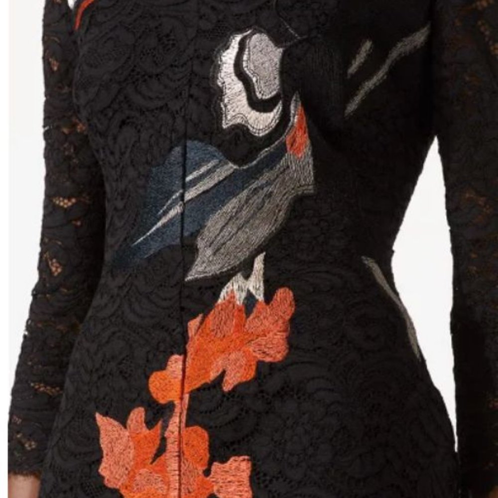 Floral Viola Dress Black Intricate Lace and Detailed Floral Embroidery